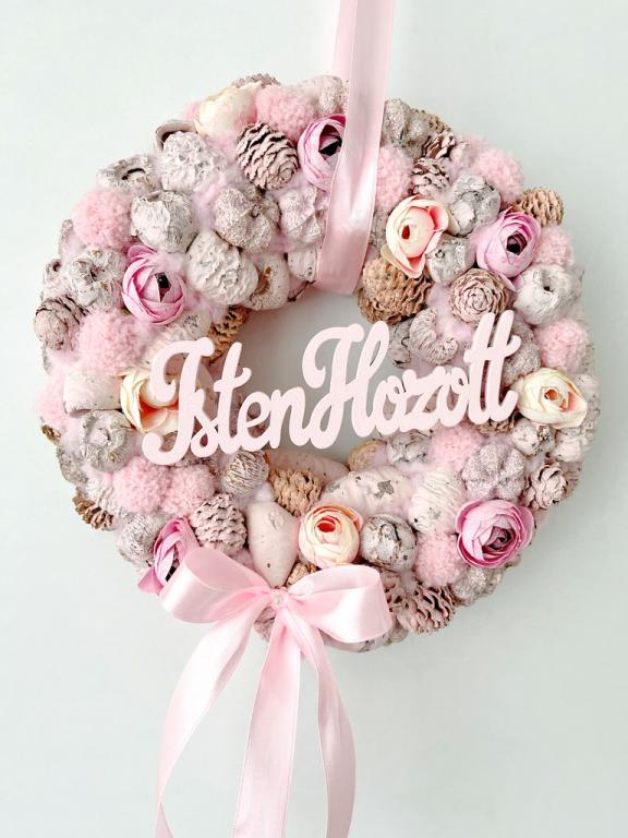 Isten hozott feliratú pasztell kopogtató masnival, 24 cm