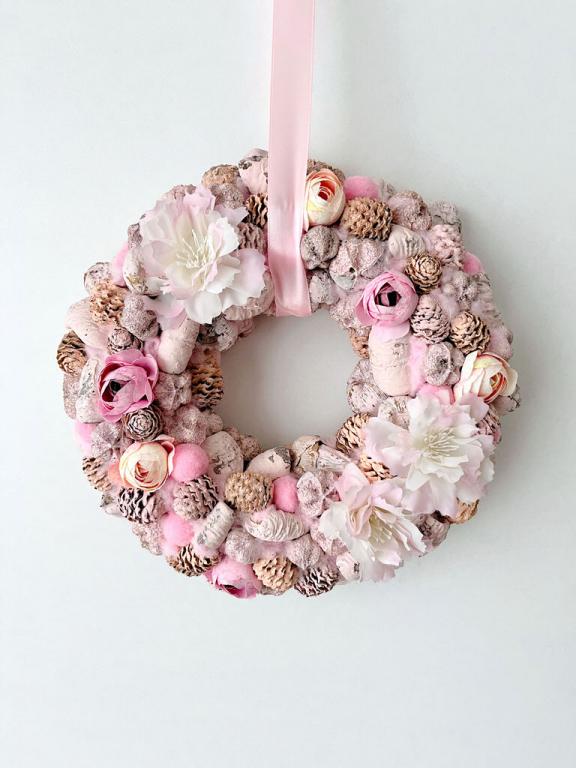 Pink virágos kopogtató, 24 cm